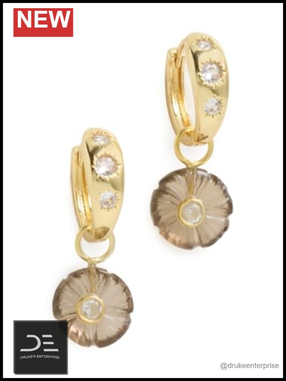 Women's Flower Charm Hinged Hoop Earrings Metal Jewelry